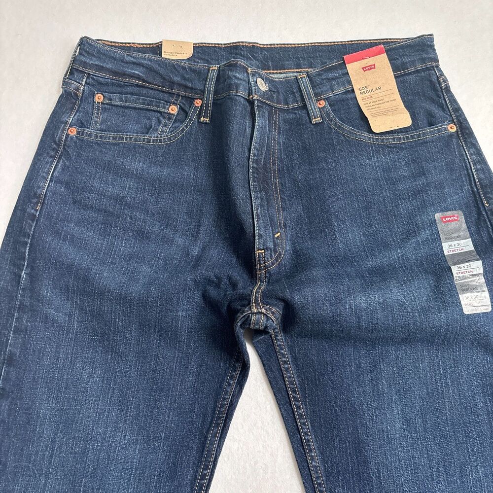 Levi's 505 Regular Eco Ease Straight Leg Jeans Mens 36x30 Dark Wash NWT 2195 - Picture 2 of 7